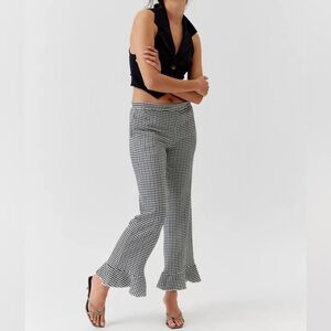 Urban outfitter plaid pants flare ruffle black white